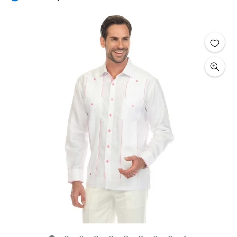 Mojito Men's 100% Linen Guayabera Shirt Long Sleeve with Print Trim Accent￼